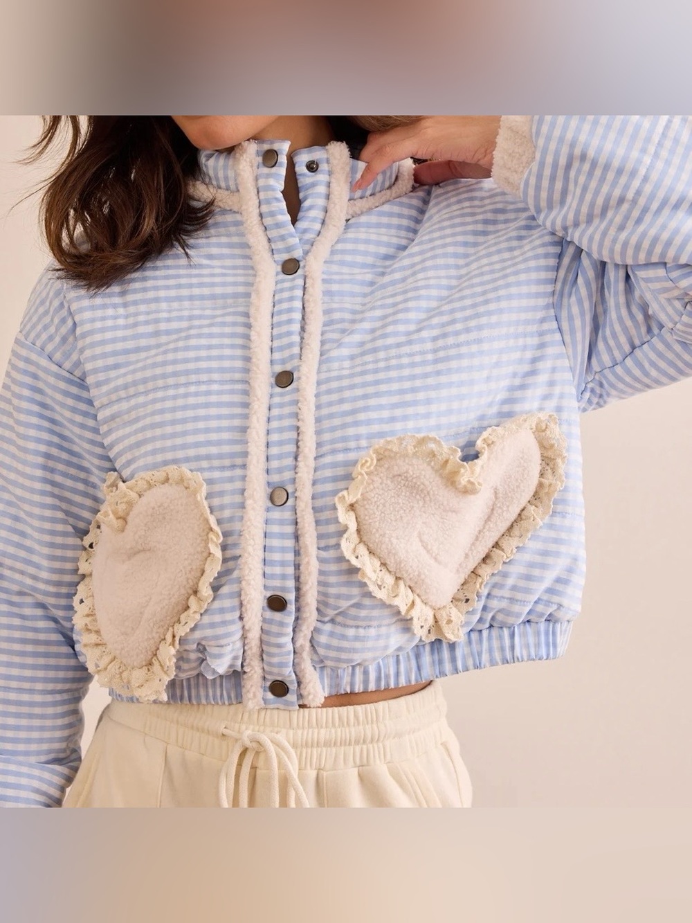 Altar’d State Women's Blue Gingham Heart Coat Jacket Size XL and XXL Available